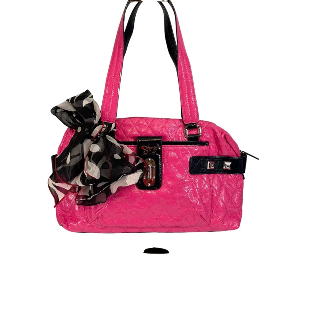 Original Sharif 1827 Satchel Shoulder Bag Pink Faux Leather Barbiecore Quilted